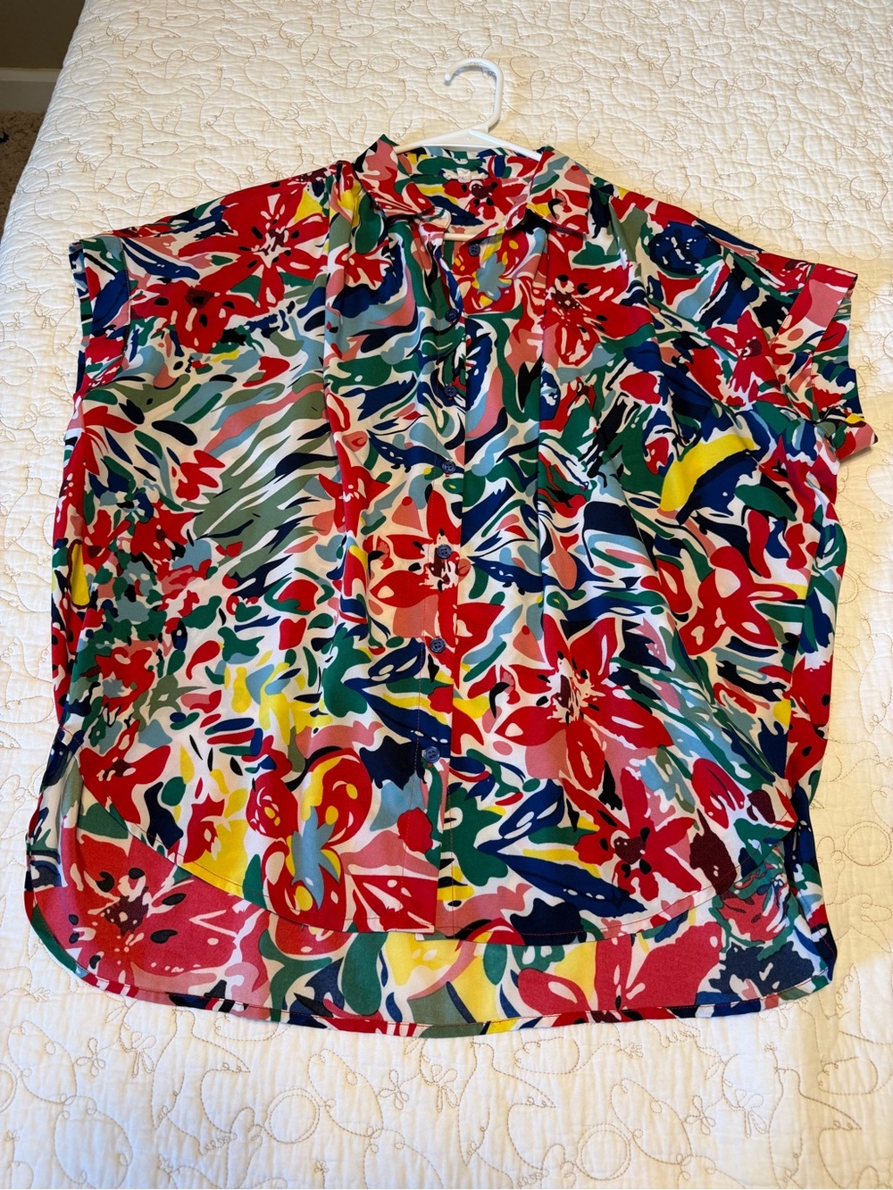 Bright Multi-Color Floral Short-Sleeve Women’s Top